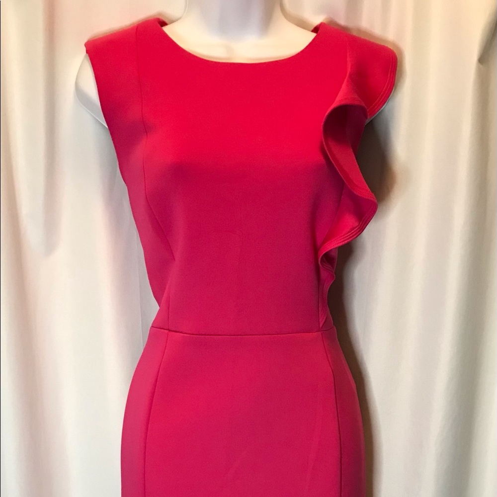 NWT Calvin Klein Pretty Pink One Shoulder Ruffle Detail Sleeveless Dress Size 12